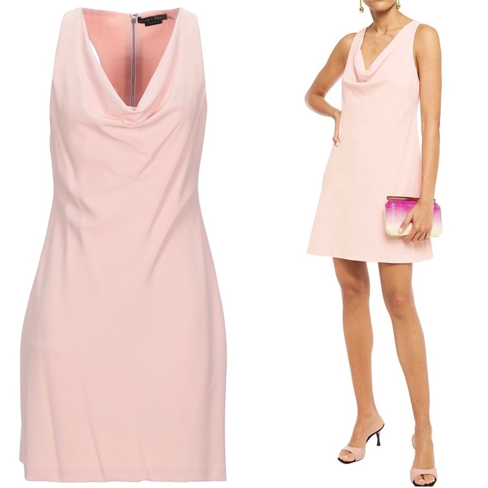 Alice + Olivia Harmony Racerback Cowl Neck A-Line Sleeveless Mini Dress in Blush